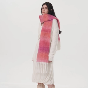 Sciarpa da Donna in Misto Lana Sfumata Invernale Morbida Stile Mohair Calda Sciarpa con Nappine Pashmina Lunga alla Moda Scaldacollo
