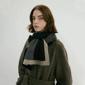 Écharpe Tricotée Jacquard à Pois pour Femmes Chaude en Acrylique Sensation Cachemire Bloc de Couleur pour Automne Hiver