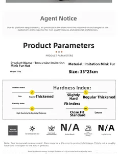 Detailed technical specifications for the dual-tone faux mink fur balaclava hat