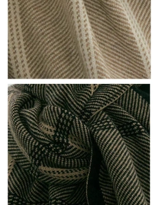 Close-up detail of thick plaid knit fabric showing soft texture and checkered patterns