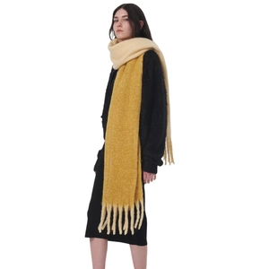 Thick warm mustard yellow cashmere feel scarf with long tassels for women winter style