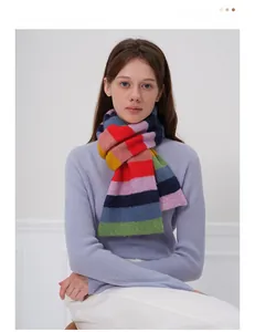 Texture détaillée d'une écharpe en maille de laine douce à rayures multicolores pour l'hiver