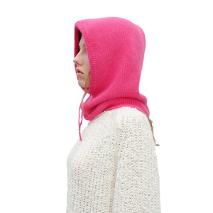 Rosa Rippstrick Balaclava Kapuze mit Kordelzug, warmer Winterstrickschal für Damen und Herren