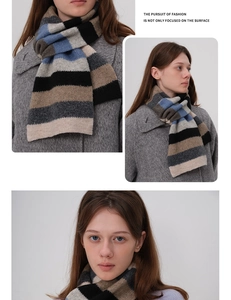 Vue détaillée de la texture du foulard en laine tricotée avec rayures contrastées