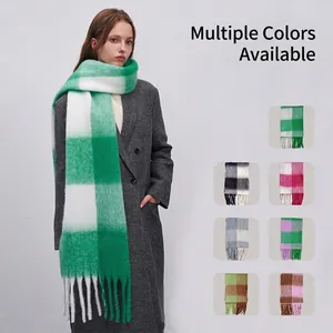 Damen Winter Warm Karierter Schal Verdickter Polyester Gitter Schal Weich Mode Langer Quasten Schal Für Tägliche Pendeln Outdoor
