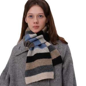 Écharpe rayée en laine mélangée bleu et gris pour homme et femme en automne hiver