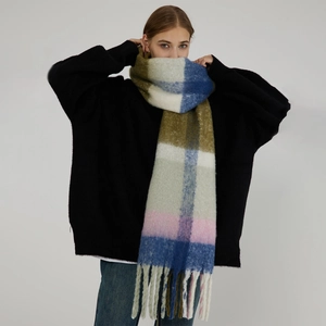 Damen Dicke Warme Karo Schal Winter Übergroße Bunte Karierte Fransen Schal Stola Gemütlich Weich Polyester Gitter Schals