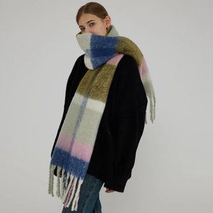 Dicker übergroßer bunter karierter Schal mit langen Fransen für Damen im Winter warm