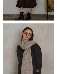 Detailed close-up of oatmeal knit scarf texture styled with vintage fashion accessories