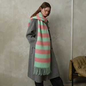 Women Winter Thickened Warm Acrylic Striped Scarf Fashion Tassel Color Block Plaid Shawl Wrap Soft Soft Cold Weather Accessories