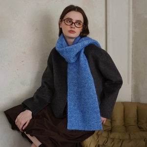 Korean Style Argyle Solid Color Knitted Scarf For Women Winter Warm Wool Blend Scarf Minimalist Soft Neck Warmer Neckwear