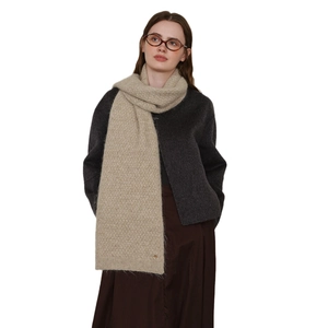 Minimalist beige diamond knit scarf for women made of warm thick wool in solid color