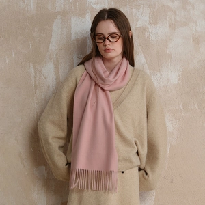 Pale pink wool scarf with tassels, soft winter pashmina wrap for a classic elegant look