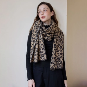 Vintage Leopard Print Knitted Scarf For Women Soft Thick Warm Double Sided Fashion Winter Wrap Shawl Commuter Neck Warmer