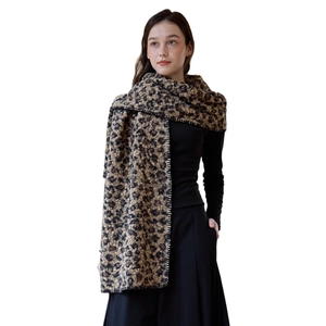 Double-sided leopard print wool scarf with hand-stitched edges for winter warmth