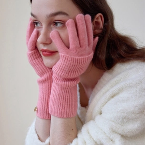 Women Winter Warm Wool Blend Knitted Gloves Solid Color Touchscreen Removable Double Use Full Finger Mittens