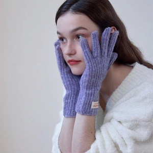 Women Winter Knitted Wool Gloves Touchscreen Warm Solid Color Chic Five-Finger Mittens For Outdoor Cycling Commuting