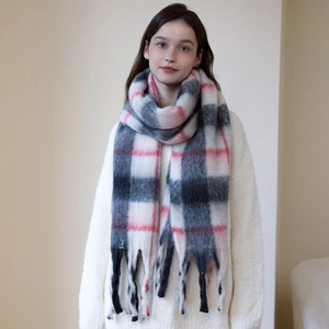 Women Winter Thick Warm Plaid Scarf Soft Polyester Check Tassel Shawl Wrap Cozy Pashmina Like Fashion Neck Warmer For Ladies