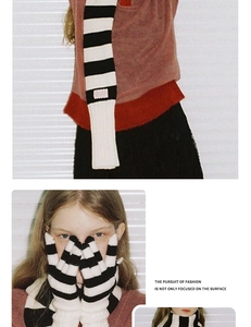 Ensemble écharpe et longs gants mitaines en tricot à rayures noires et blanches chic