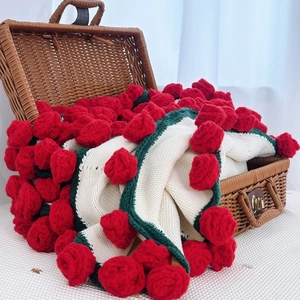 Handmade Crochet Rose Lily Of The Valley Knit Blanket 3D Floral Acrylic Office Nap Soft Warm Decorative Blanket For Bed Sofa