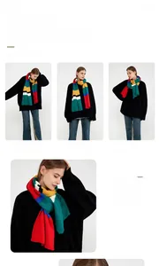 Detail of the soft knit texture and colorful striped pattern of this mohair winter scarf