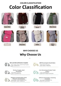 Dettaglio della sciarpa in maglia spessa in vari colori tra cui rosa e verde pino