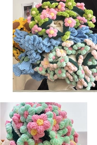 Close-up of vibrant handmade crochet flowers with intricate needlework details