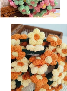 Detailed close-up of handmade crochet flower patterns with colorful knitted textures