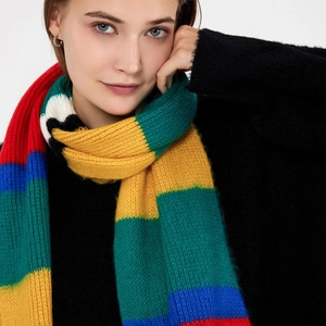 Colorful striped mohair knit scarf for women with warm oversized chunky texture