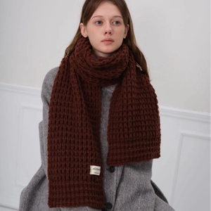 Sciarpa spessa in maglia a nido d'ape marrone scuro, caldo scialle invernale unisex