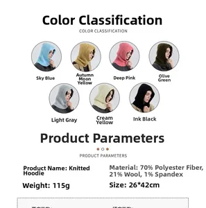 Detailed chart showing wool blend cable knit balaclava material and size specifications