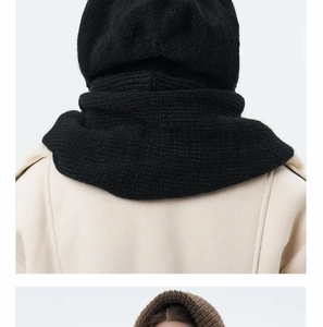 Detail of ribbed knit texture on balaclava hood scarf for winter warmth