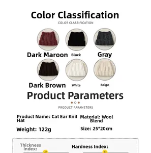 Fiche technique détaillée du bonnet en maille oreilles de chat en divers coloris