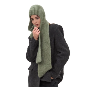 Sage green knitted balaclava hood scarf for men and women in winter style