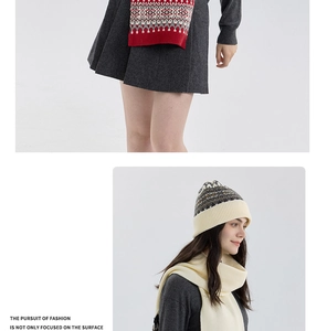 Detailed knit of a vintage Fair Isle beanie and chunky ribbed winter scarf