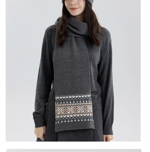 Detail of Nordic Fair Isle knit scarf with geometric patterns and soft wool texture