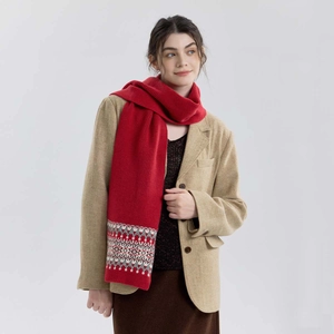 Women Nordic Fair Isle Jacquard Knitted Scarf Winter Warm Acrylic Nylon Polyester Soft Long Scarf Shawl For Christmas Gift