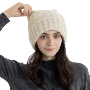 Bonnet en maille beige avec oreilles de chat mignonnes et revers épais pour l'hiver