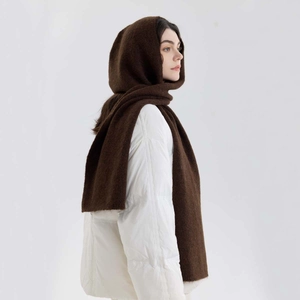 Women Hooded Scarf Hat Knitted Wool Blend Integrated Winter Neck Warmer Minimalist Solid Color Shawl Outdoor Warm Wrap Fashion Accessories Gift