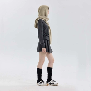 Women's knit hooded scarf and shawl wrap in khaki, ideal for autumn winter warmth