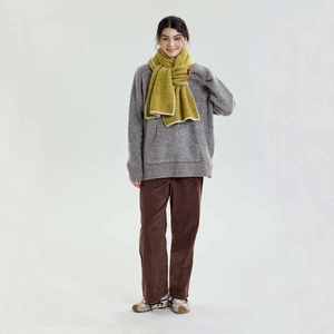 Winter warm grass green knitted scarf with white trim for men and women