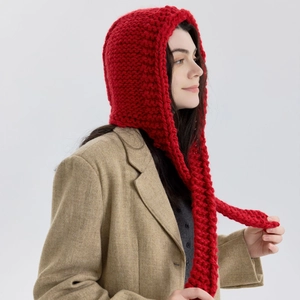 Handgefertigte Wollmischung Strickmütze Sturmhaube Mit Langen Bindebändern Warme Winddichte Wintermütze Für Damen Herren Mode Kopfbedeckung
