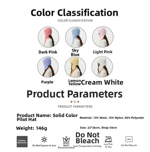 Detailed product specifications for warm winter knit trapper hat with wool blend fabric
