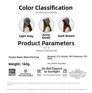 Spécifications détaillées du bonnet en tricot incluant matériaux et dimensions