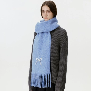 Damen Einfarbig Schleife Quaste Schal Winter Warm Wollmischung Stola Elegant Mode Halstuch Für Studenten
