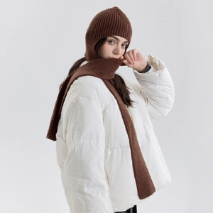 Integrated Hooded Scarf Balaclava For Men Women Winter Warm Ribbed Knit Neck Warmer Windproof Outdoor Headwear