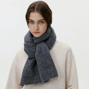 Solid dark grey wool knit scarf for men and women providing warmth in autumn and winter