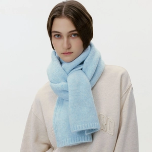 Solid light blue wool knit scarf with ribbed edges for men and women in winter