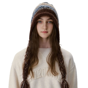 Bonnet en tricot Maillard avec tresses et doublure polaire pour protection hivernale