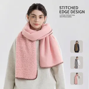 Women Wool Blend Scarf Minimalist Solid Color Whipstitch Edge Winter Warm Shawl Long Soft Pashmina Wrap For Ladies Autumn Winter